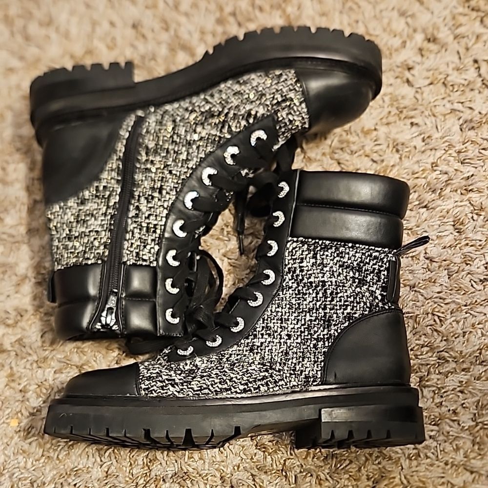 Kurt Geiger London Shore sparkle tweed combat boots